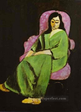  Background Oil Painting - Laurette in a Green Dress on Black Background Fauvism